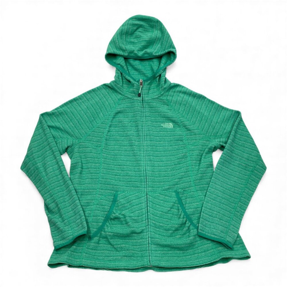 The North Face Green Striped Zip Terry Cloth Hoodie Sweatshirt Jacket Women's XL